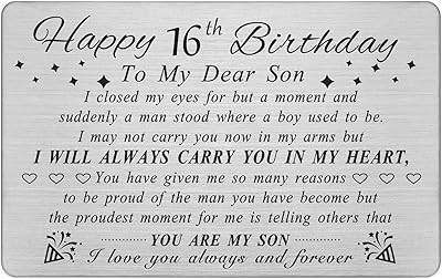 16th anniversary card Degaskin for son - Happy birthday gifts for 16 year old son - 16th anniversary decorations for boys, card portfolio in personalized engraved steel.. Your digital marketplace solution, DIAYTAR NIGERIA delivers quality and value within the week.
