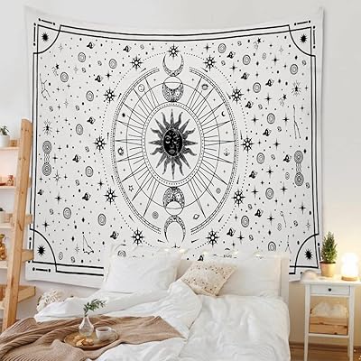 The Art Box Wall Tapestry to hang cotton with sun and moon pattern, galaxy, aesthetics, for bedroom and interior decoration, hippie bohemian wall (white, 139.7 x 218.4 cm).. DIAYTAR NIGERIA combines affordability, variety, and convenience with nationwide delivery services.