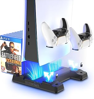 PlayStation 5 charger, PlayStation 5 cooling fan support, PS5 charger support with controller charger, vertical support with cooling fan and LED indicator, 3 adjustable fan speed levels, 12 organizational game shelves.. Enjoy deals you can’t resist and delivery you can trust — DIAYTAR Nigeria.