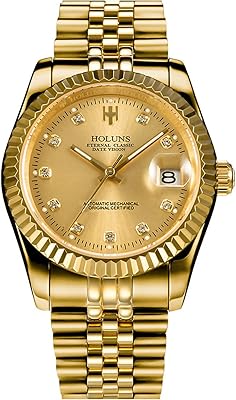Automatic watch for men in gold, automatic watch in golden steel, sapphire glass, waterproof watch.. Experience the joy of discovery with DIAYTAR NIGERIA's vast catalog and nationwide affordable delivery.