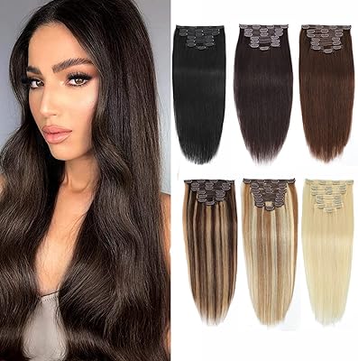 Human hair extensions with 20-inch clips, 8 pieces, 100g, smooth and healthy, double frame, 100% aligned cuticles, Human Human hair, luxury lace frame, human hair extensions with clips (20 inch-100g, #2 dark brown).. DIAYTAR NIGERIA: The marketplace that brings affordable products to every Nigerian home in under 8 days.