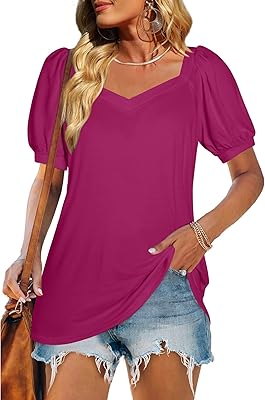 Myhalf Summer T-shirts relaxed with puffy sleeves and heart collar for women, multicolored, one size.. DIAYTAR NIGERIA: Where quality meets affordability, with thousands of products delivered in less than 8 days.