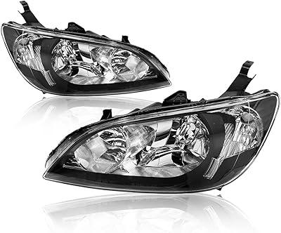 Mamacro Driver and Passenger side headlights compatible with Honda Civic 2004 2005 (black transparent reflective cover).. DIAYTAR NIGERIA brings the marketplace to every Nigerian home with affordable prices and quick delivery.
