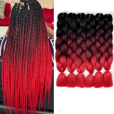 6 packets of black braided hair with shaded red, extensions of synthetic hair in kanekalon fiber (black with bug to red).. DIAYTAR NIGERIA: Where affordable shopping meets reliable nationwide delivery in less than a week.
