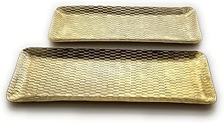 Souk Designs Set of rustic service trays, versatile storage trays to organize dishes, cabinets and bathroom cabinets - towel rack, cosmetics and jewelry (right hammered aluminum).. DIAYTAR Nigeria: Discover more, spend less, and enjoy delivery within 5–8 days.