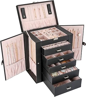 Procisse Large jewelry storage box for women and girls, 6 -level storage case with drawers and separators for earrings, necklaces, rings, bracelets and watches - black.. DIAYTAR NIGERIA delivers on our promise of extensive selection and budget-friendly nationwide shipping.
