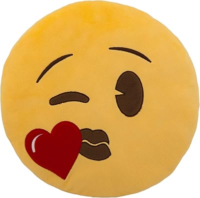 Heart -shaped pillow with Emoji Kiss character, 33 cm, yellow, L36 cm x H33.8 cm x D4.4 cm.. DIAYTAR Nigeria: trusted by thousands for fast, reliable delivery.