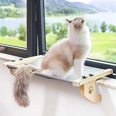 Robust cat window hammock with wooden and metal frame for large cats, easy to adjust and assemble, chat bed for window, bedside, drawer, cabinet.. You deserve better shopping — choose DIAYTAR Nigeria today.