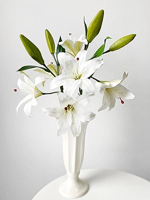 Yronnsense artificial white lily flowers, 28 -inch long stem, artificial latex tiger lily with real touch, for the decoration of the house kitchen table.. Your everyday shopping destination, DIAYTAR NIGERIA offers unbeatable value with quick delivery times.