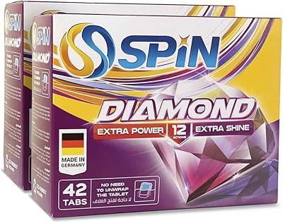 Diamond Spin Diamond dishwasher tablets, 84 tablets (2 x 42 tablets), extra strong/extra shiny, made in Germany.. DIAYTAR NIGERIA: Where affordability and variety come together with nationwide 5-8 day delivery.