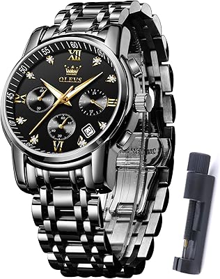 Olevs for men's watch, diamond design, analog quartz, stainless steel, silver, waterproof, metal, date, chronograph, Roman numerals, watch for men.. Shop with purpose at DIAYTAR NIGERIA and receive your purchases at unbeatable prices within the week.
