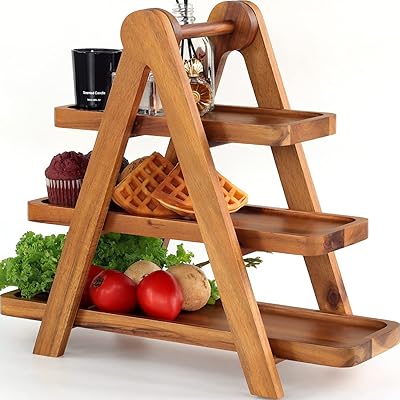 Foldable service tray at 3 levels Cupcakes in acacia wood with plates.. Great products, lower prices, fast delivery — DIAYTAR Nigeria has it all.
