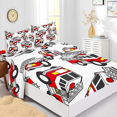 CV House Bed Bed Parure Fire Trucks, Bed set of cartoon trucks for boys, children and adolescents, set of firefighters, 1 flat and 1 sheet and 1 sheet with 2 pillowcases-4 rooms.. Enjoy deals you can’t resist and delivery you can trust — DIAYTAR Nigeria.