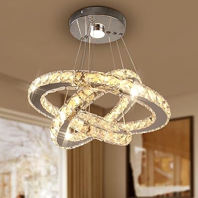 Daesanbeho Modern LED Chandelier in Crystal with 3 Rings, adjustable ceiling light in stainless steel for bedroom, living room, dining room (warm white).. DIAYTAR NIGERIA: The marketplace that brings affordable products to every Nigerian home in under 8 days.