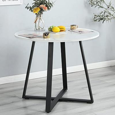 Deehash Round Dining Table En False Marble White Kitchen Multifunction Table Patio Table Modern Coffee Table Metal Base.. Why pay more? DIAYTAR Nigeria gives you the best for less.
