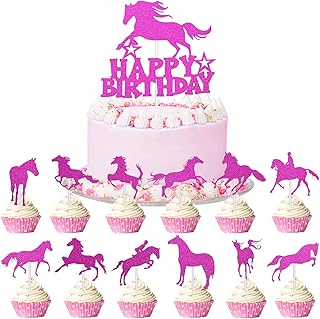 Set of 37 horse cake decorations, horse's party supplies, happy birthday cake decoration, pink cupcake decorations with glitter for girls, cake decorations on the theme of the horse for prenatal party.. From phone accessories to home decor — DIAYTAR Nigeria ships it fast.