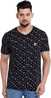 Black cotton t-shirt printed with V-collar for men.. Make every purchase count with DIAYTAR Nigeria — shop smart, shop fast.