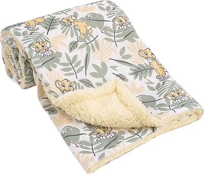 Super sweet Disney baby blanket with jungle sheet pattern in yellow, green and white with sherpa back of the lion king.. Your complete e-commerce destination, DIAYTAR NIGERIA combines variety with budget-friendly nationwide shipping.