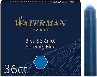 Waterman rechargeable ink cartridges for pen pen | International standard (short) | Blue Serenity | 36 pieces.. Join thousands of satisfied shoppers on DIAYTAR Nigeria.