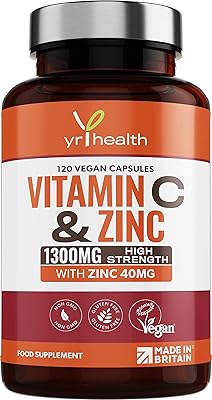Vitamin C 1300 mg and zinc 40 mg high resistance - vitamin C and zinc to maintain a normal immune system - 120 vegetarian capsules, no tablets - 2 per daily portion - made in the United Kingdom by YR Health.. DIAYTAR NIGERIA connects you with thousands of products at competitive prices, delivered within a week.