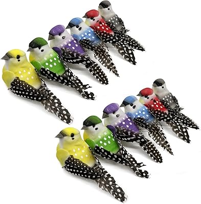 Longflyer 12 pieces of false realistic birds in false feathers with wire feet for arts, crafts and decoration (model - L24).. Transform your online shopping experience with DIAYTAR NIGERIA's affordable and diverse marketplace.