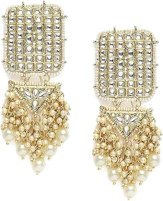 Traditional earrings at equitable prices for women, kundan and gold color, yellow gold, kundan, pearls, yellow gold, kundan, pearls.. DIAYTAR NIGERIA: Your partner in affordable online shopping with reliable 5-8 day shipping nationwide.