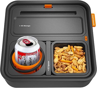 Sofa console | modular sofa organizer | Self-balanced cup holder, snack cup, telephone support, charging station, remote tray, storage pocket | black and orange.. Be part of Nigeria’s most trusted online shopping experience — DIAYTAR Nigeria.