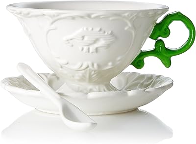 Set of Select I - Wares with colored handle, porcelain, white/green.. Shop without limits at DIAYTAR NIGERIA and receive your purchases at budget prices within the week.