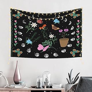 Nyrzt Wall Tapestry with black floral pattern, butterfly and moon flowers, wall decoration with charming floral pattern, bedroom ceiling decoration, green.. DIAYTAR NIGERIA: Where every shopping need is met with affordable prices and timely delivery.
