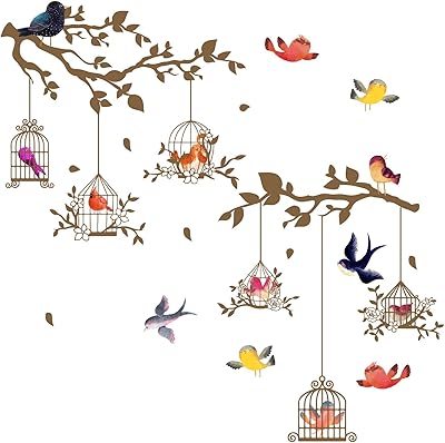 Pligreat 2 sheets of wall stickers birds on branches, large size, wall stickers to peel off and glue, colored birds, flower cage, wall stickers for bedroom, children's bedroom, living room, home decoration.. Shop from thousands of products at DIAYTAR NIGERIA and enjoy budget-friendly nationwide delivery.