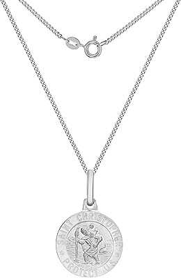 Round pendant in 12 mm sterling of Saint-Christophe on gourmet chain 46 cm/18.. DIAYTAR NIGERIA makes quality accessible with our extensive catalog and competitive delivery rates.