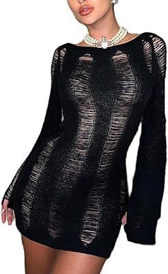 Mini knitted backless dress for women, openwork, long sleeves, laces, crochet dress, beach club.. DIAYTAR NIGERIA combines affordability with convenience, delivering your purchases within 5-8 days.