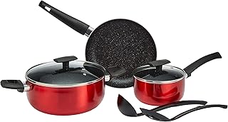 Shine kitchen battery, pressed aluminum, marble coating + non -stick coating and Bergner induction background, composed of 7 pieces, red color.. Shop quality and variety at unbeatable prices on DIAYTAR Nigeria — delivery in under 8 days.