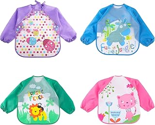 Jzs Backs with sleeves, 4 pieces Baby bib Eva Waterproof bib with long sleeves unisex food bunters Beautiful cute cartoons for toddler baby from 6 months to 3 years old.. Shop from anywhere in Nigeria and receive your DIAYTAR purchases at affordable prices within a week.