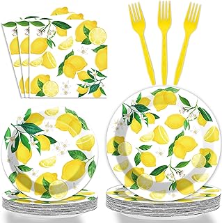 Weufun 96 pieces lemon party decorations for summer birthday party, set of party dishes on the lemon theme, cardboard plates, fork and towels for 24 guests.. You shop, we deliver — quick and easy with DIAYTAR Nigeria.