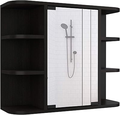 Pharmacy cabinet with Mirror Depot e -shop Roma, six external shelves, three interior shelves, black -salle.. Shop with confidence at DIAYTAR NIGERIA, enjoying competitive prices and delivery within 8 days.