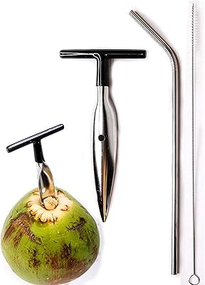 Open Open Oban coconut with stainless steel straw, rubber handle (black).. Your digital shopping ally, DIAYTAR NIGERIA offers extensive selection with budget-friendly delivery.