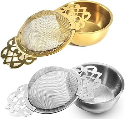 Stainless steel tea coland, 2 pieces, with fine mesh drain jars, for 2.5 to 4 inch cups (silver, gold).. DIAYTAR NIGERIA: Where shopping is easy, prices are low, and delivery is just days away.