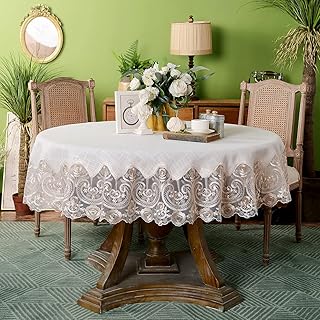 Round lace round tables with magnificent edges embroidered with transparent macrame for cooking and holidays (beige, 70 inch round).. DIAYTAR NIGERIA makes quality accessible with low prices and reliable 5-8 day nationwide delivery.