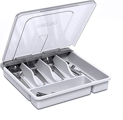 Yikuchi table covers with cover, silver plastic drawer tray, 5 sections cutlery organizer, white.. Experience shopping satisfaction with DIAYTAR NIGERIA's vast selection and budget-friendly delivery options.