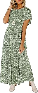 Long dress for women with round neck and long sleeves, bohemian style, decorated with flowers.. Your comprehensive marketplace awaits at DIAYTAR NIGERIA with affordable prices and reliable delivery times.