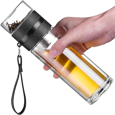Bottle of double -wall glass water, 13 oz, tea and water separator with tea infuser (black).. Experience the convenience of online shopping with DIAYTAR NIGERIA's reliable 5-8 day delivery service.
