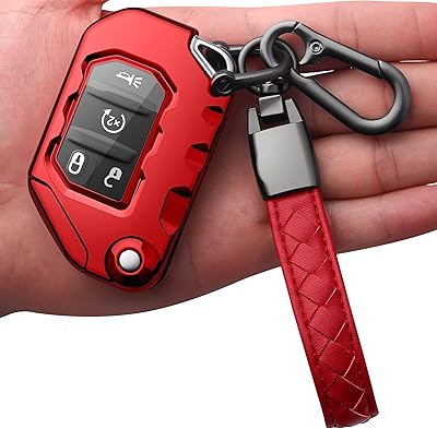 Autofun Jeep Key Cover with Soft TPU leather keychain for WRANGLER JL GLADIATOR 2018 2019 2020 2021 - Red remote control key.. DIAYTAR NIGERIA makes every purchase count with our affordable prices and reliable 5-8 day shipping.