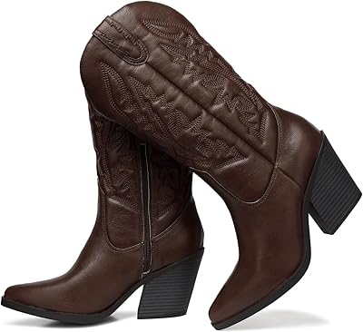 Cowgirl cowboy cowboy boots for women western pointed tip thick heel white half-mollet 10, dark brown, 9, dark brown.. Experience DIAYTAR NIGERIA, where extensive product variety meets pocket-friendly prices and reliable delivery.