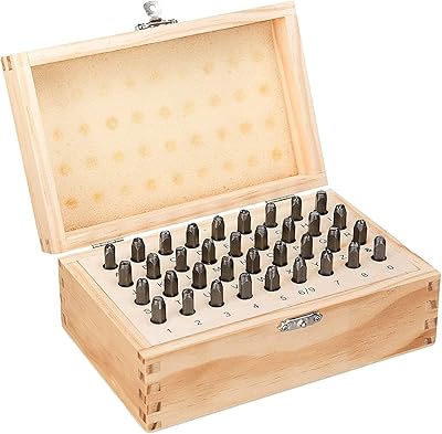 White Shop Ensemble of stamps letters and figures in steel alloy, wooden box, press tool for wooden, leather and metal jewelry (36 pieces-8 mm).. Shop smart with DIAYTAR NIGERIA, offering a vast product range delivered to your doorstep within a week.