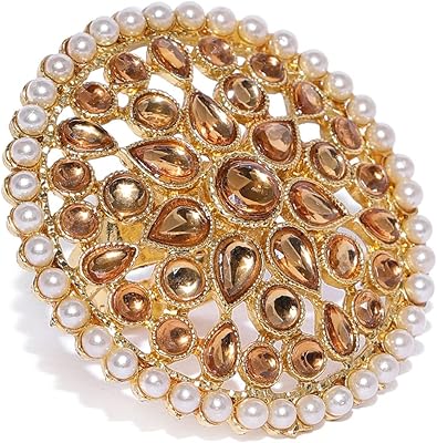 Traditional Round Ring in Gold Plated Metal Zafiri Pearls for Women (ZPFK8826), Pearl, Stone.. From tech to toiletries, DIAYTAR Nigeria delivers without delay.