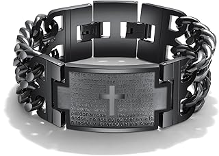 Classic insea in stainless steel Large cross bible prayer gourmet chain bracelet wrist link for men religious jewelry.. DIAYTAR NIGERIA: Making online shopping accessible with affordable prices and nationwide delivery service.