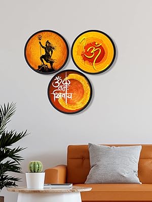 999STORE PAINTS OF THE LORD Shiva Shiva 3 Wall Decoration Wall Decoration Round Painting (MDF_30X30 inch) 3RPAINTING666.. With DIAYTAR Nigeria, your wishlist becomes reality, fast.