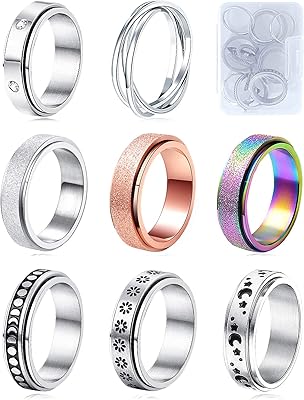 8 Fidget rings in stainless steel with rotation, moon and stars, anti-stress rings for women and men, plastic, cubic zirconia.. Experience the ease of modern shopping with DIAYTAR NIGERIA's diverse marketplace delivered promptly.