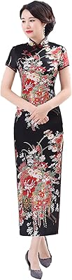 Long Chinese Dress Cheongsam Floral For Women.. DIAYTAR NIGERIA: Where quality products become affordable with our nationwide shipping service.